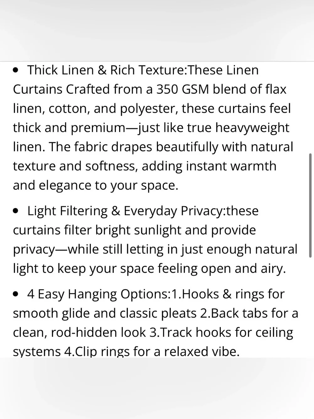Pinch Pleated Linen Curtains with Hooks & Rings 84” SEMI-SHEER (2-Panels) CREAM